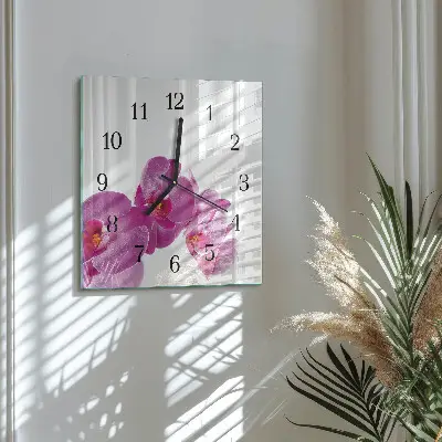 Kvadratinis sieninis laikrodis Orchidėja
