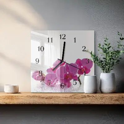 Kvadratinis sieninis laikrodis Orchidėja