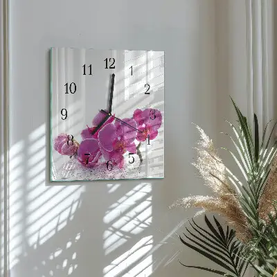 Kvadratinis sieninis laikrodis Orchidėja