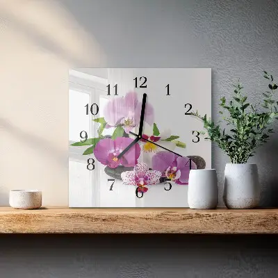 Kvadratinis sieninis laikrodis Orchidėja