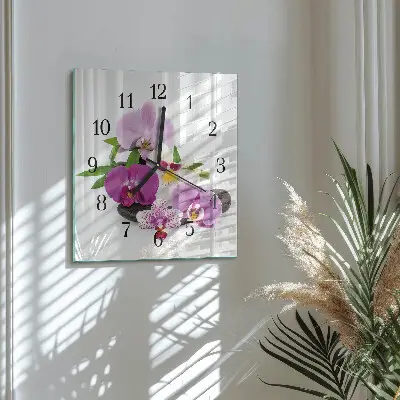 Kvadratinis sieninis laikrodis Orchidėja