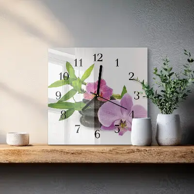 Kvadratinis sieninis laikrodis Orchidėja