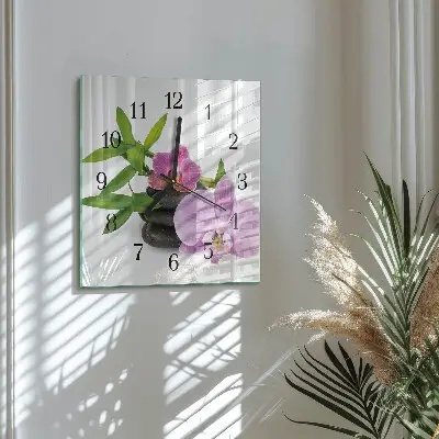 Kvadratinis sieninis laikrodis Orchidėja