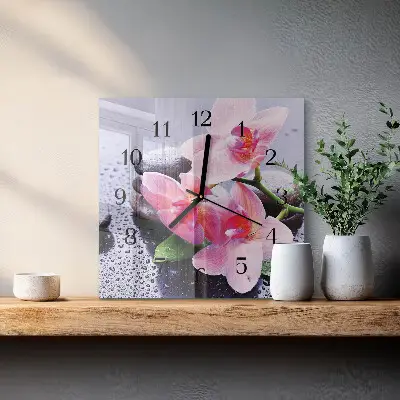 Kvadratinis sieninis laikrodis Orchidėja
