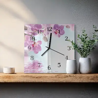 Kvadratinis sieninis laikrodis Orchidėja