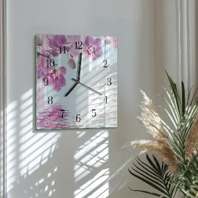 Kvadratinis sieninis laikrodis Orchidėja