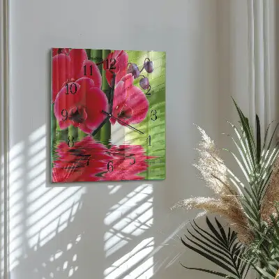 Kvadratinis sieninis laikrodis Orchidėja