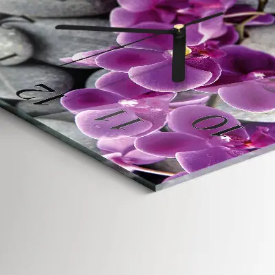 Kvadratinis sieninis laikrodis Akmenys ir orchidėja