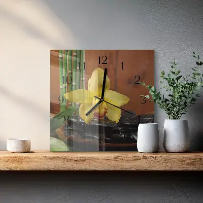 Kvadratinis sieninis laikrodis Bambuko orchidėja