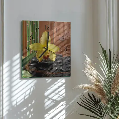 Kvadratinis sieninis laikrodis Bambuko orchidėja