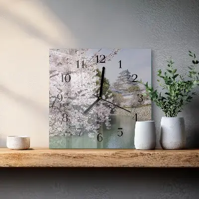 Kvadratinis sieninis laikrodis Vyšnių medžiai
