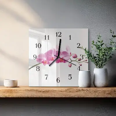 Kvadratinis sieninis laikrodis Orchidėja