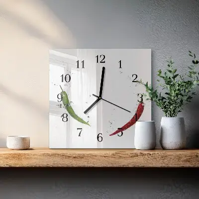 Kvadratinis sieninis laikrodis Čili pipirai