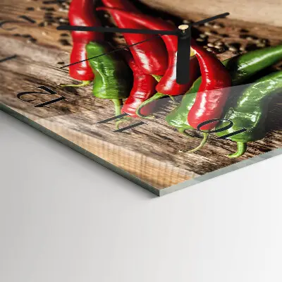 Kvadratinis sieninis laikrodis Čili pipirai