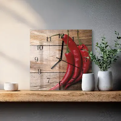 Kvadratinis sieninis laikrodis Čili pipirai