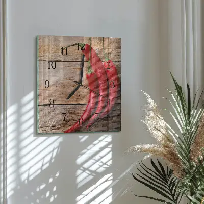 Kvadratinis sieninis laikrodis Čili pipirai