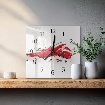 Kvadratinis sieninis laikrodis Čili pipirai