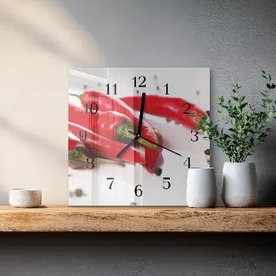 Kvadratinis sieninis laikrodis Čili pipirai