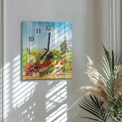 Kvadratinis sieninis laikrodis Daržovės Vaisiai
