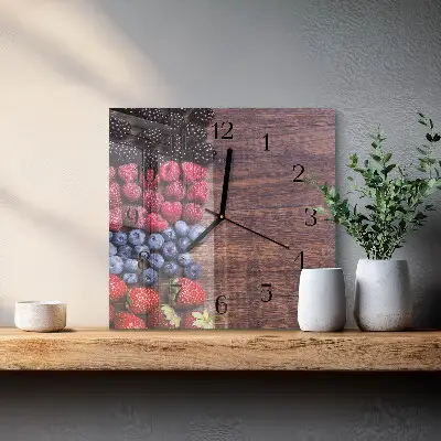 Kvadratinis sieninis laikrodis Miško uogos