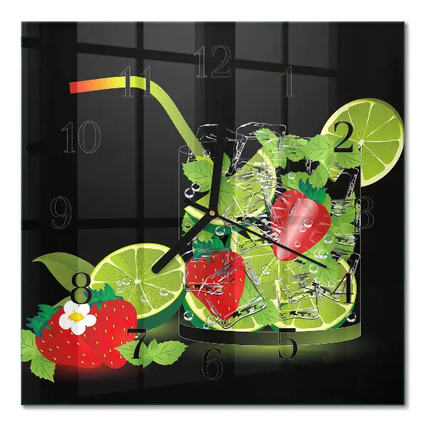 Kvadratinis sieninis laikrodis Braškė ir laimas