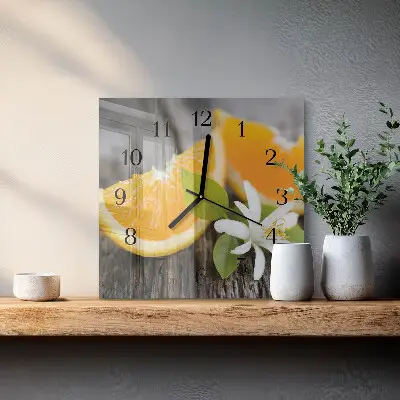 Kvadratinis sieninis laikrodis Citrusiniai vaisiai