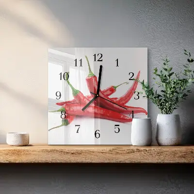 Kvadratinis sieninis laikrodis Čili pipirai