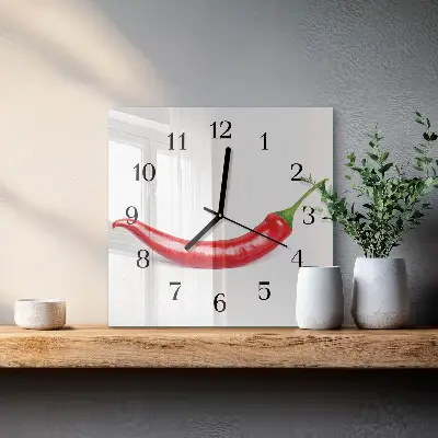 Kvadratinis sieninis laikrodis Čili pipirai