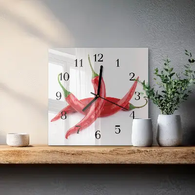 Kvadratinis sieninis laikrodis Čili pipirai