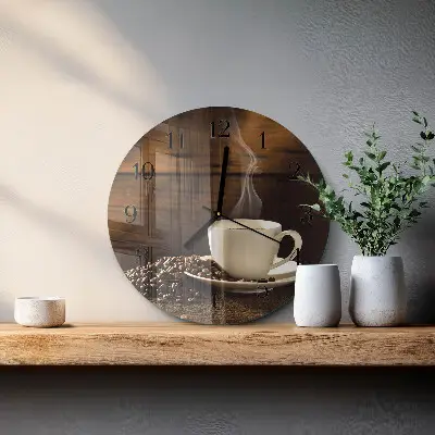 Apvalus laikrodis iš stiklo Kava