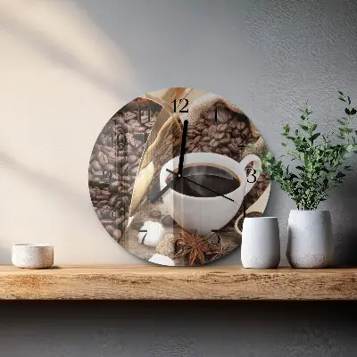 Apvalus laikrodis iš stiklo Kava