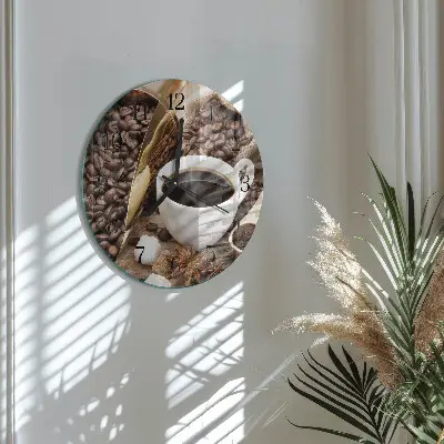 Apvalus laikrodis iš stiklo Kava