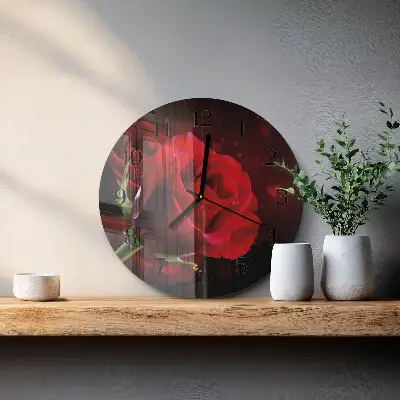 Apvalus laikrodis iš stiklo Rožės
