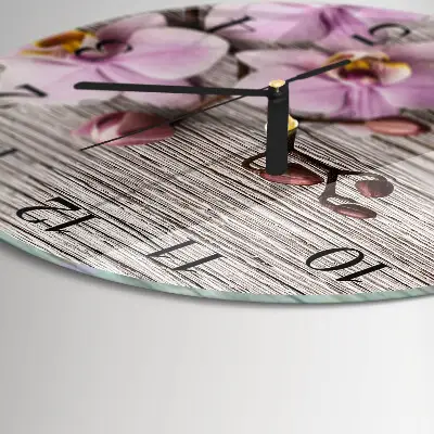 Apvalus laikrodis iš stiklo Orchidėja