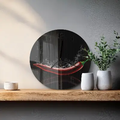 Apvalus laikrodis iš stiklo Čili pipirai