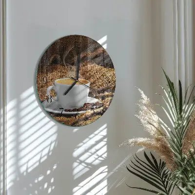 Apvalus laikrodis iš stiklo Kavos pupelės