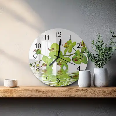Apvalus laikrodis iš stiklo Orchidėja