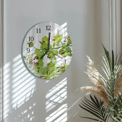 Apvalus laikrodis iš stiklo Orchidėja