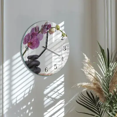 Apvalus laikrodis iš stiklo Orchidėja