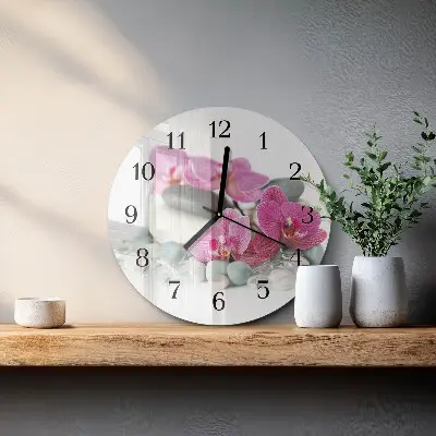 Apvalus laikrodis iš stiklo Orchidėjos