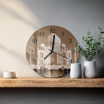 Apvalus laikrodis iš stiklo Tadžmahalas sepijos spalvos