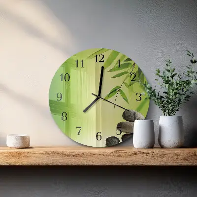 Apvalus laikrodis iš stiklo Bambuko akmenys