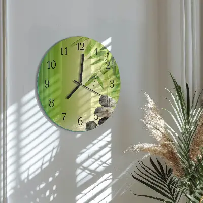 Apvalus laikrodis iš stiklo Bambuko akmenys
