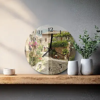 Apvalus laikrodis iš stiklo Gėlių alėja