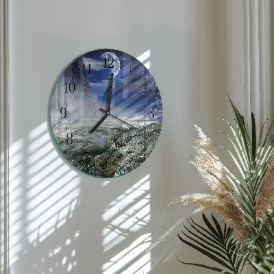 Apvalus laikrodis iš stiklo Kalnų mėnulis