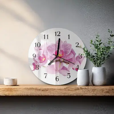 Apvalus laikrodis iš stiklo Orchidėjos