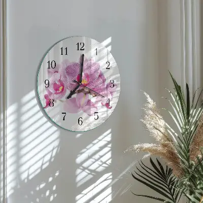 Apvalus laikrodis iš stiklo Orchidėjos