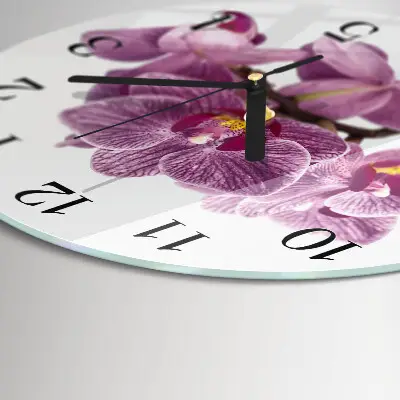 Apvalus laikrodis iš stiklo Orchidėjos