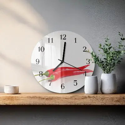 Apvalus laikrodis iš stiklo Čili pipirai