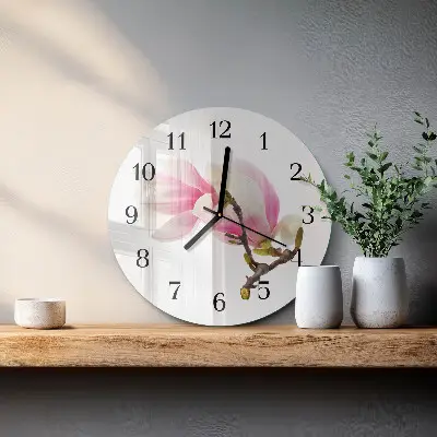 Apvalus laikrodis iš stiklo Magnolijos gėlė